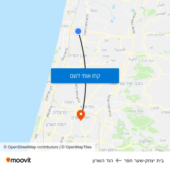 מפת בית יצחק-שער חפר להוד השרון