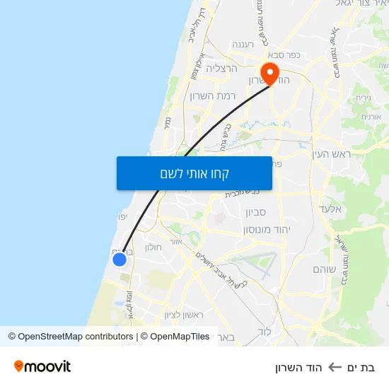 מפת בת ים להוד השרון