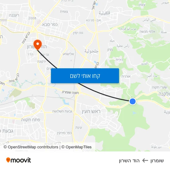 מפת שומרון להוד השרון
