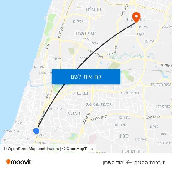מפת ת.רכבת ההגנה להוד השרון