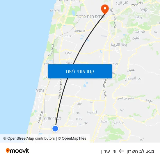 מפת מ.א. לב השרון לעין עירון