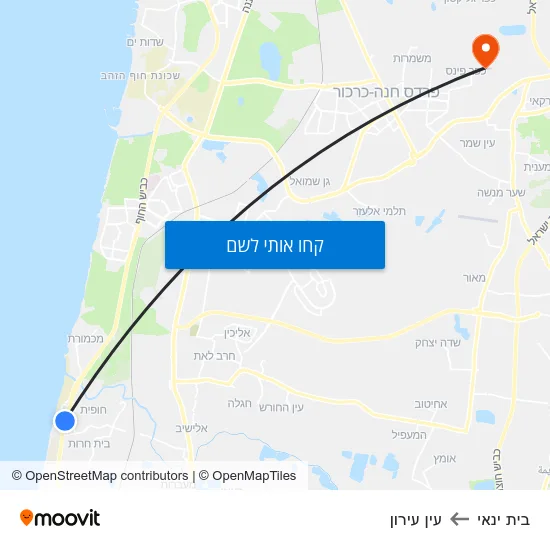 מפת בית ינאי לעין עירון