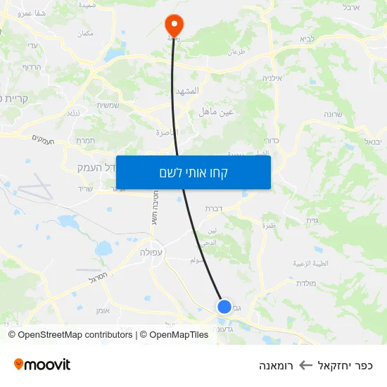 מפת כפר יחזקאל לרומאנה
