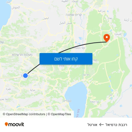 מפת רכבת כרמיאל לאורטל