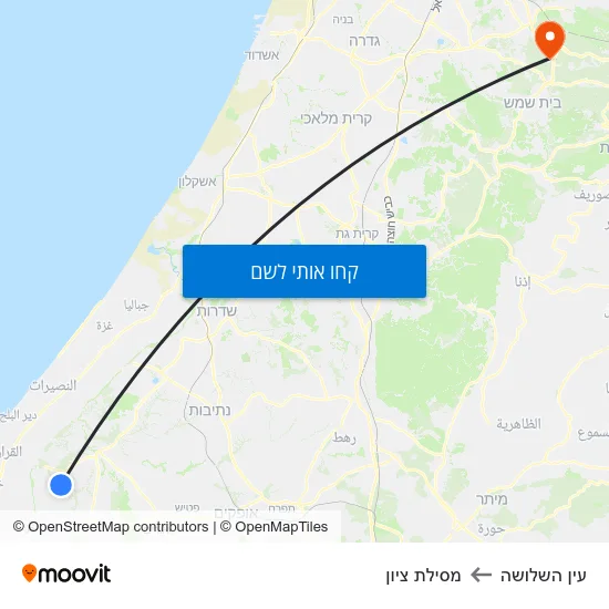 מפת עין השלושה למסילת ציון