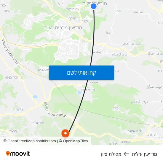 מפת מודיעין עילית למסילת ציון