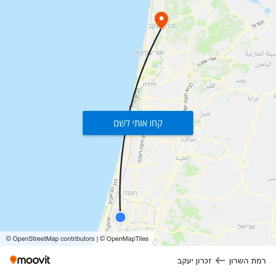מפת רמת השרון לזכרון יעקב