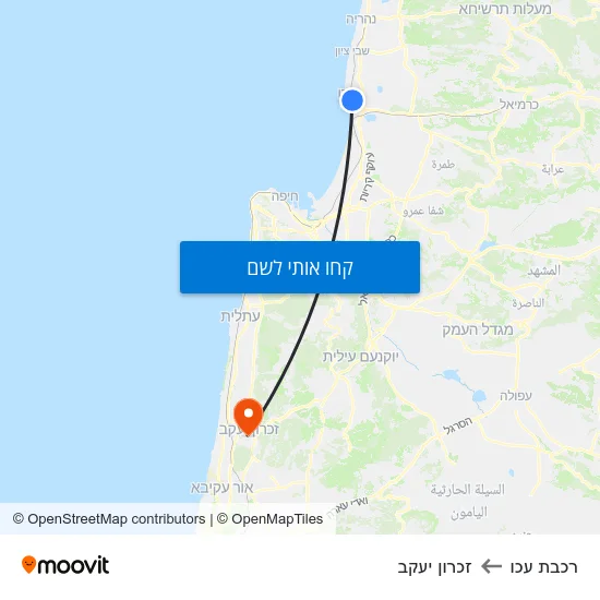 מפת רכבת עכו לזכרון יעקב