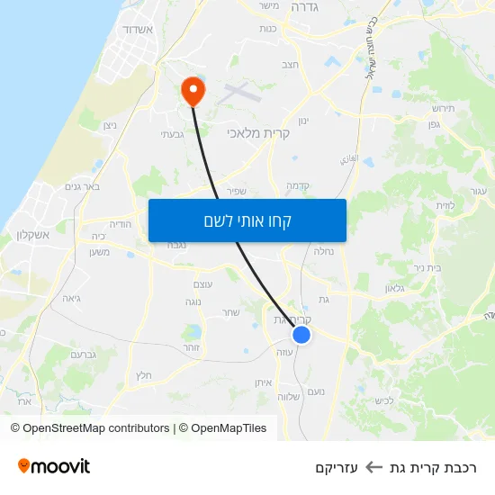 מפת רכבת קרית גת לעזריקם