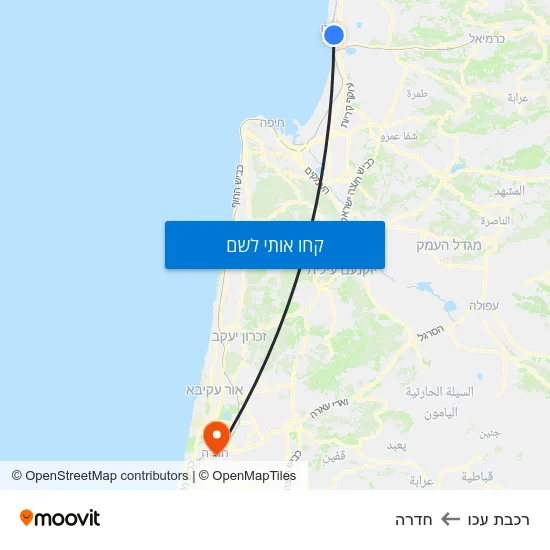 מפת רכבת עכו לחדרה