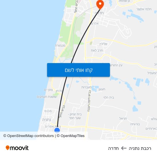 מפת רכבת נתניה לחדרה