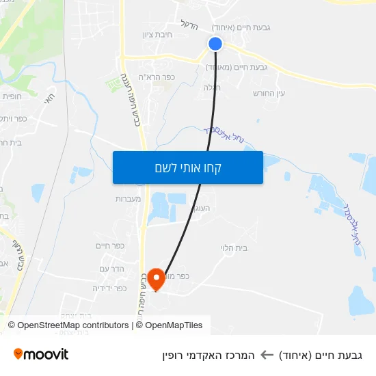 מפת גבעת חיים (איחוד) להמרכז האקדמי רופין