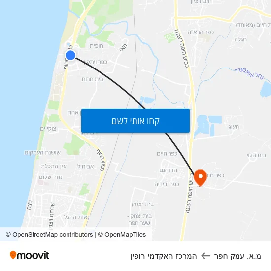 מפת מ.א. עמק חפר להמרכז האקדמי רופין
