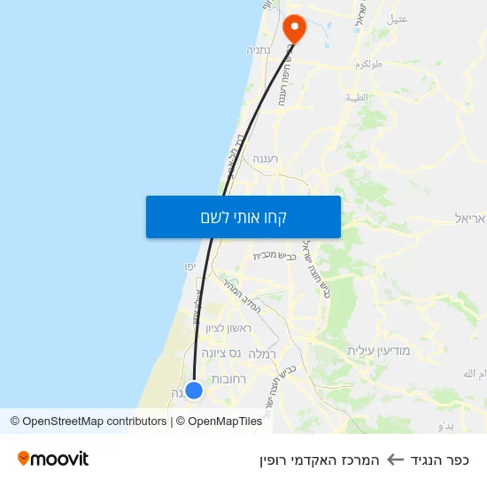 מפת כפר הנגיד להמרכז האקדמי רופין
