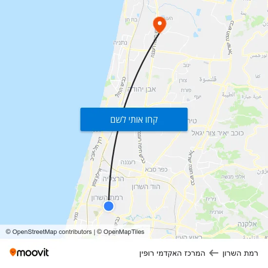 מפת רמת השרון להמרכז האקדמי רופין