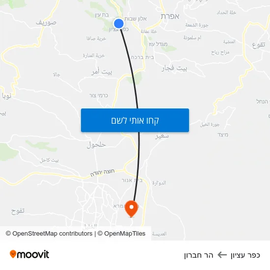מפת כפר עציון להר חברון