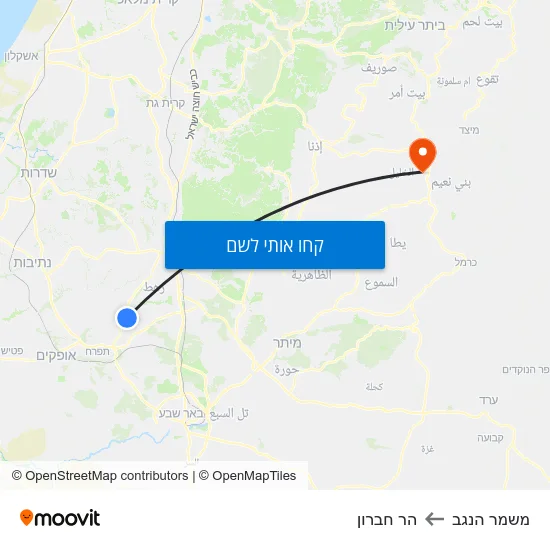 מפת משמר הנגב להר חברון