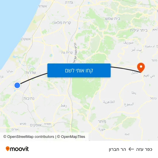 מפת כפר עזה להר חברון