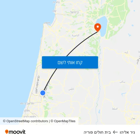 מפת ניר אליהו לבית חולים פוריה