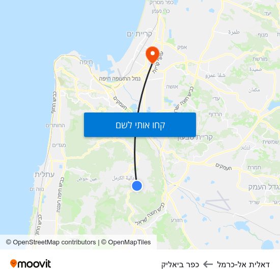 מפת דאלית אל-כרמל לכפר ביאליק
