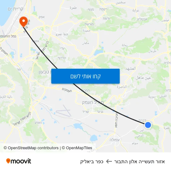 מפת אזור תעשייה אלון התבור לכפר ביאליק