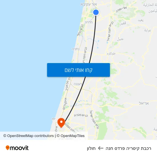 מפת רכבת קיסריה פרדס חנה לחולון