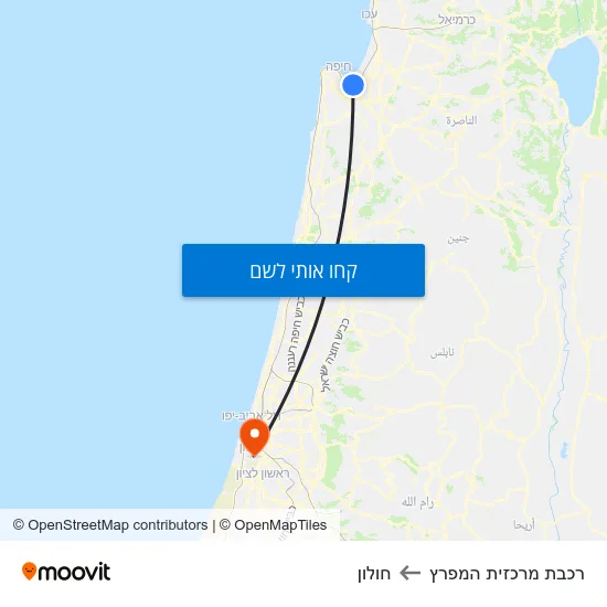 מפת רכבת מרכזית המפרץ לחולון