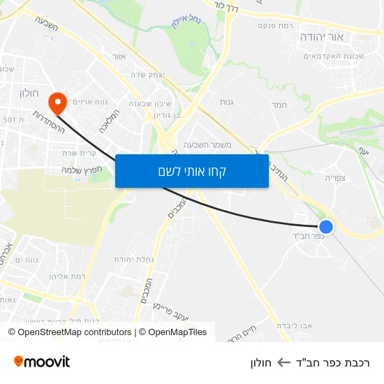 מפת רכבת כפר חב"ד לחולון