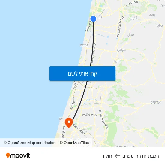מפת רכבת חדרה מערב לחולון