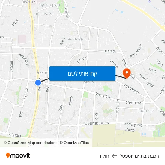 מפת רכבת בת ים יוספטל לחולון