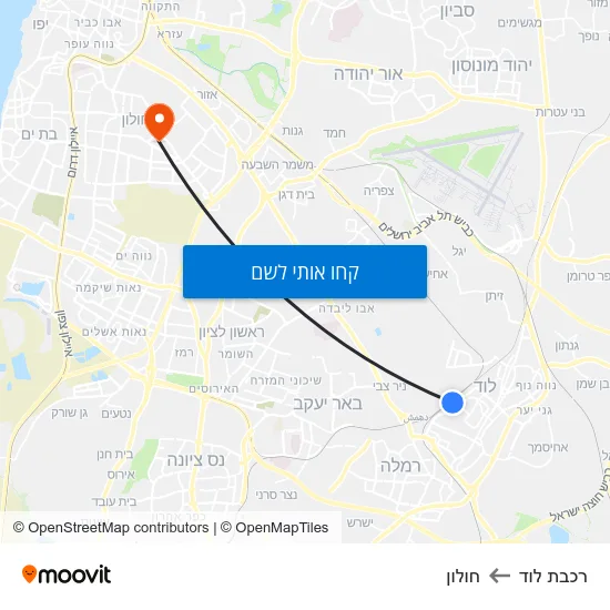 מפת רכבת לוד לחולון