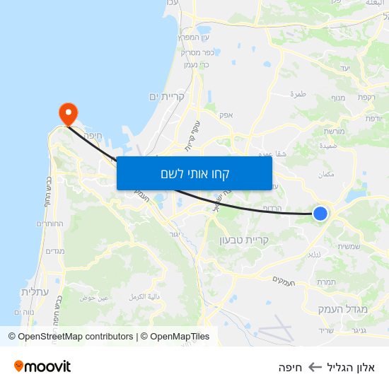 מפת אלון הגליל לחיפה