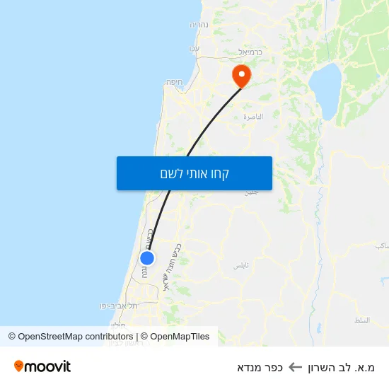 מפת מ.א. לב השרון לכפר מנדא