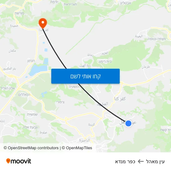 מפת עין מאהל לכפר מנדא