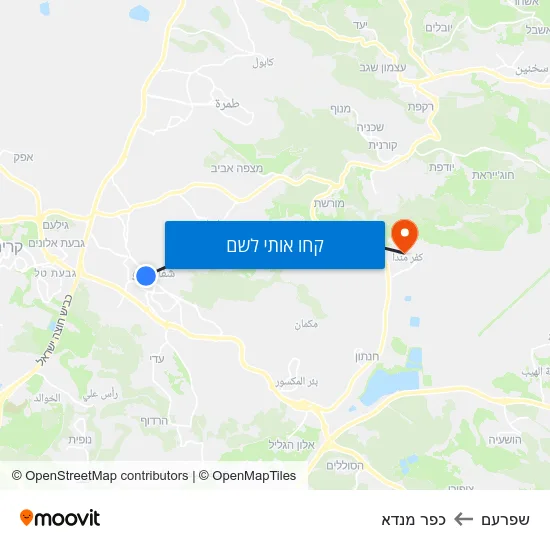 מפת שפרעם לכפר מנדא