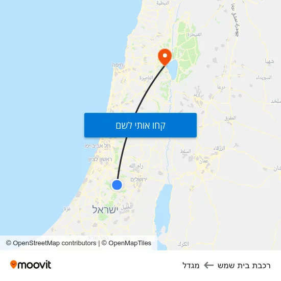 מפת רכבת בית שמש למגדל