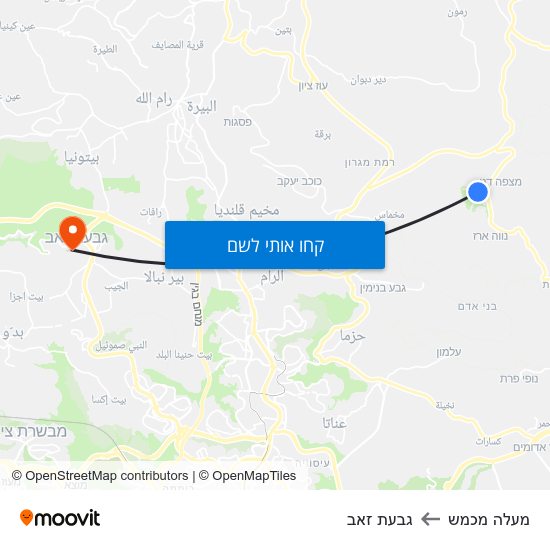מפת מעלה מכמש לגבעת זאב