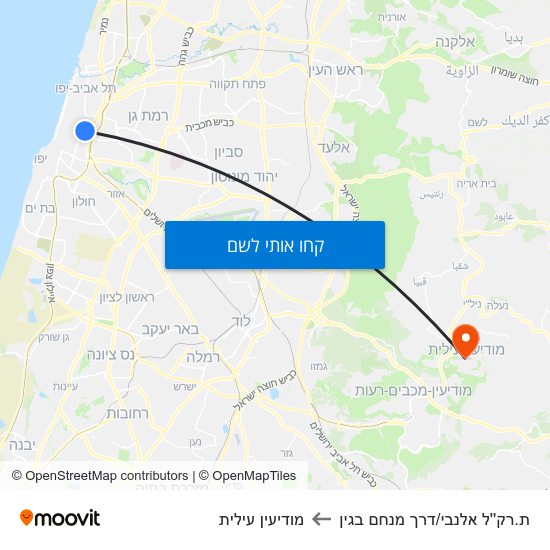 מפת ת.רק''ל אלנבי/דרך מנחם בגין למודיעין עילית