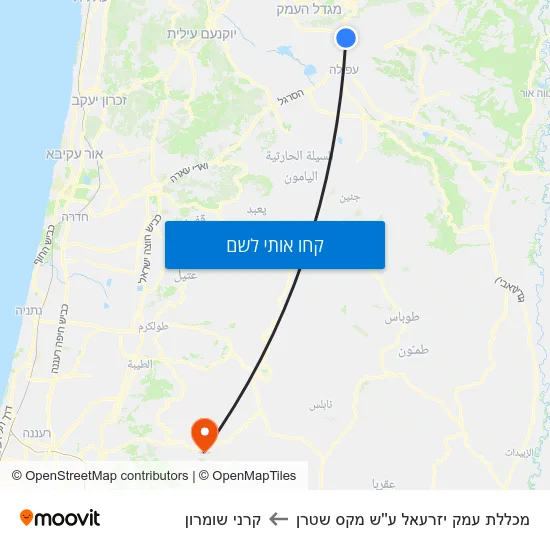 מפת מכללת עמק יזרעאל ע''ש מקס שטרן לקרני שומרון