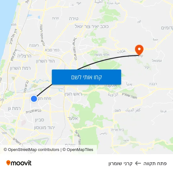 מפת פתח תקווה לקרני שומרון
