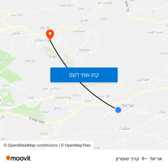 מפת אריאל לקרני שומרון