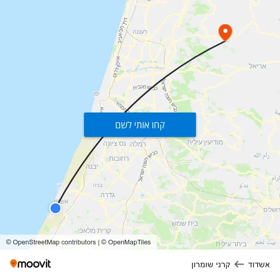 מפת אשדוד לקרני שומרון