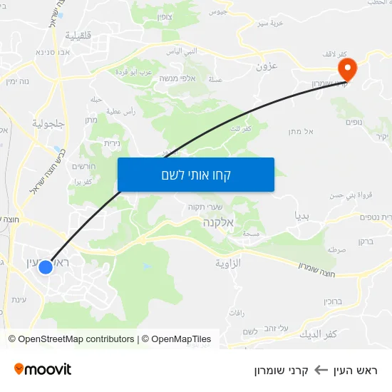 מפת ראש העין לקרני שומרון