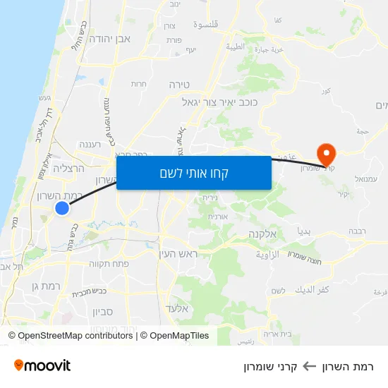 מפת רמת השרון לקרני שומרון