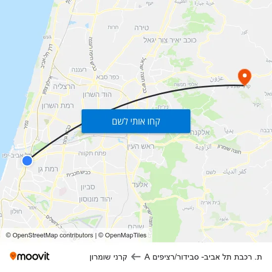 מפת ת. רכבת תל אביב- סבידור/רציפים A לקרני שומרון
