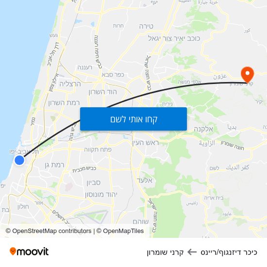 מפת כיכר דיזנגוף/ריינס לקרני שומרון