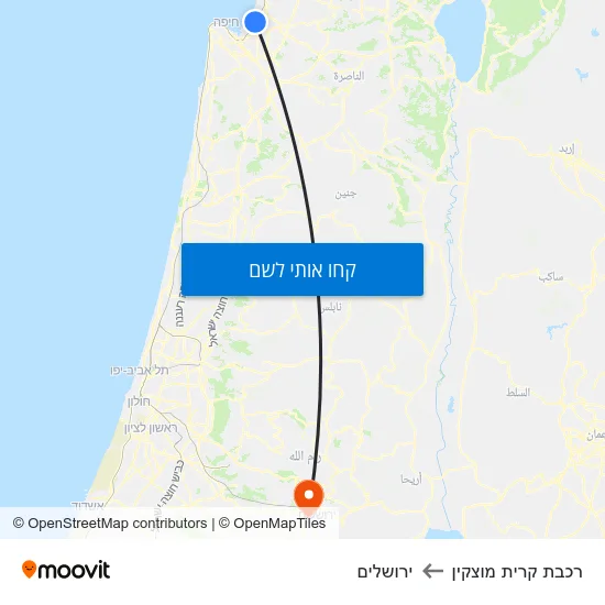 מפת רכבת קרית מוצקין לירושלים