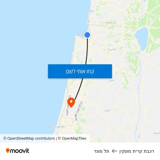מפת רכבת קרית מוצקין לתל מונד