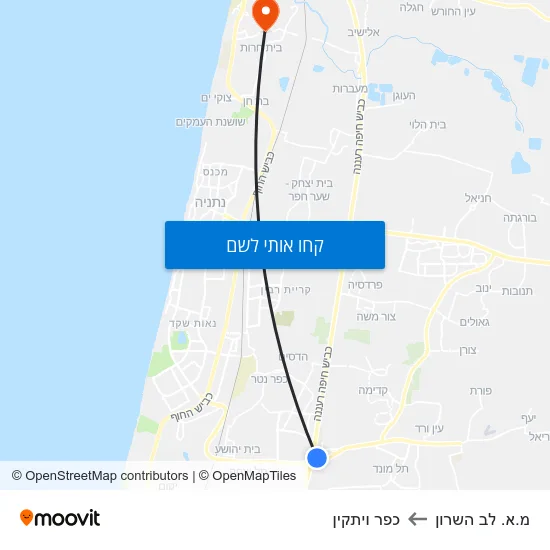 מפת מ.א. לב השרון לכפר ויתקין