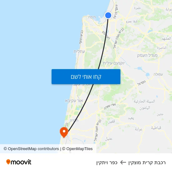 מפת רכבת קרית מוצקין לכפר ויתקין